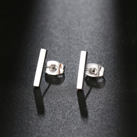 Classic Simple T Bar Earrings - Picture 2 of 3